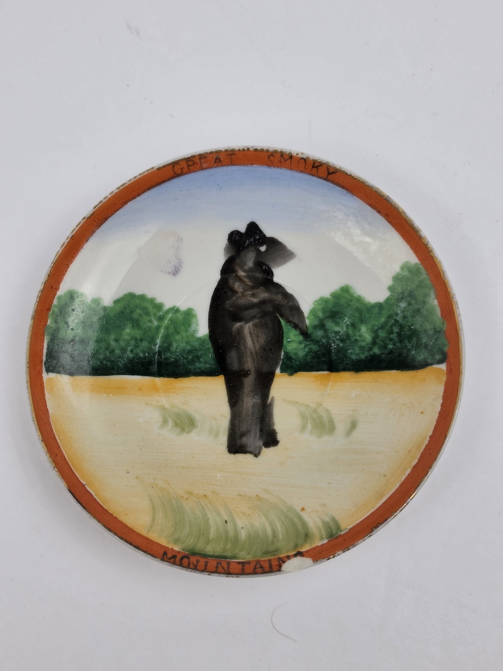 Decorative Black Bear Ceramic Plate with Green Landscape